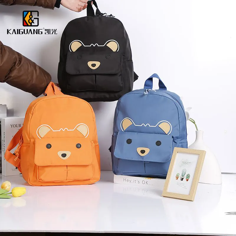 Adorable Cartoon Bear-Face Polyester Backpack for Kids