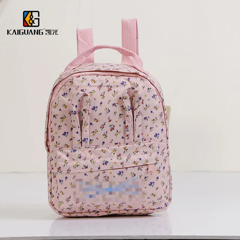 Pink Floral Kids Backpack with Bunny Ears