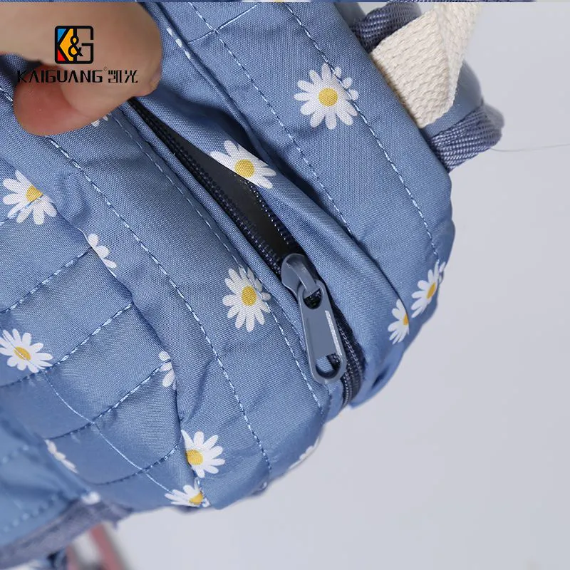 Trendy Quilted Blue Floral Polyester Backpack for Women