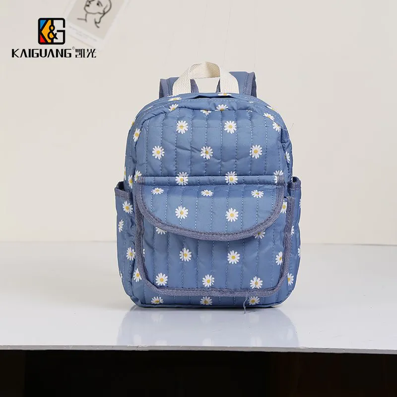 Trendy Quilted Blue Floral Polyester Backpack for Women