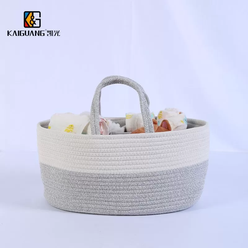 Cotton Rope Divided and Colored Storage Basket with Handle