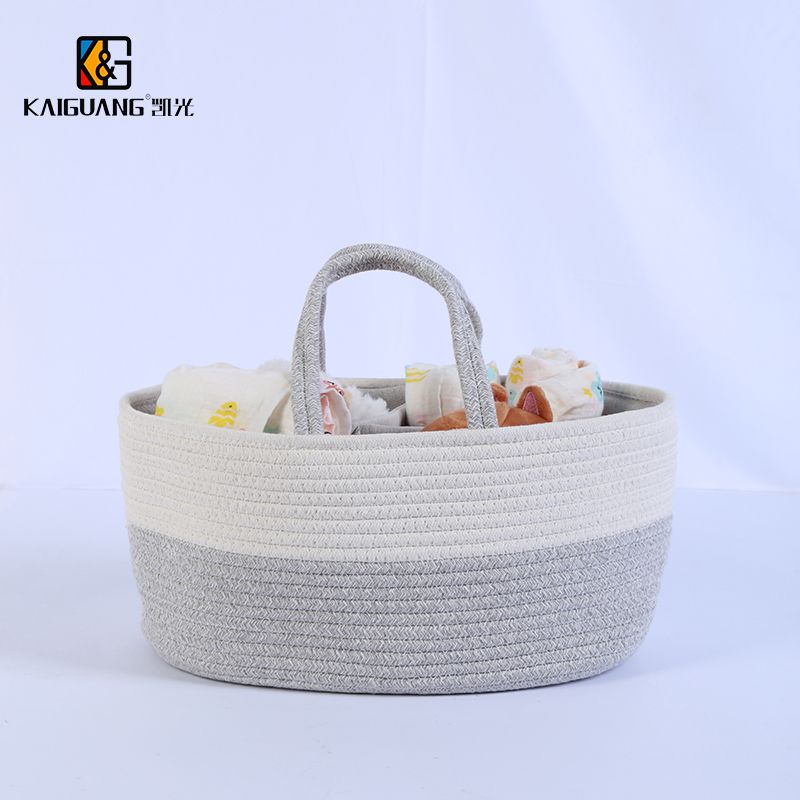 Cotton Rope Divided and Colored Storage Basket with Handle